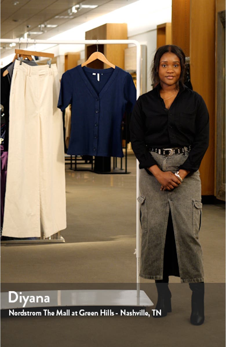 Out Late Rib Short Sleeve Button-Up Knit Top, sales video thumbnail