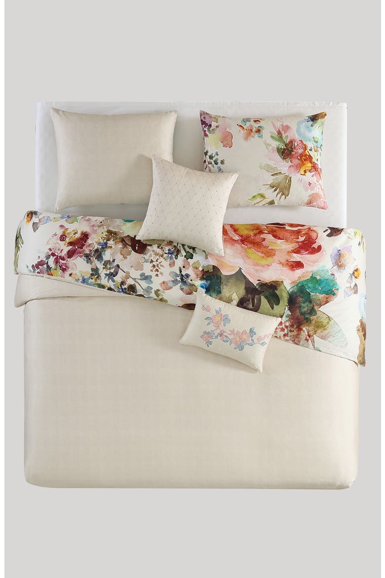 Antique Flowers Cotton 5-Piece Reversible Comforter Set, Alternate, color, WHITE