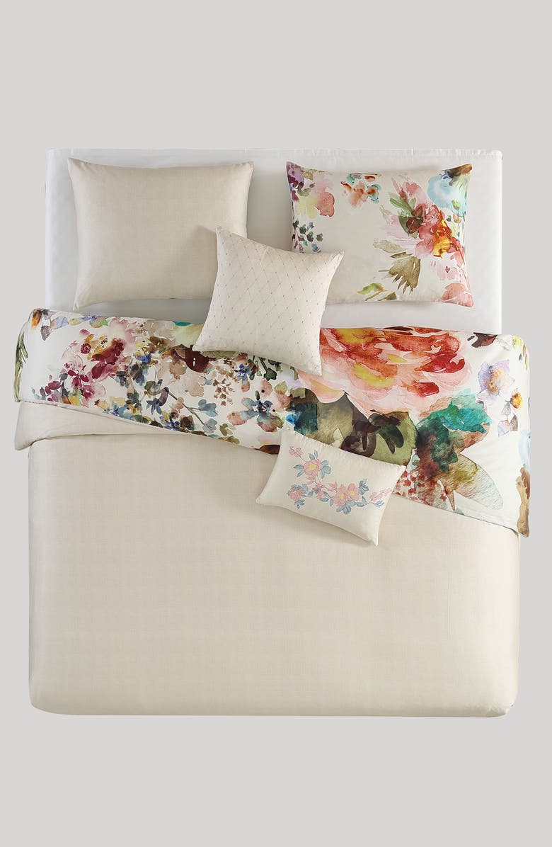 Bebejan Antique Flowers Cotton 5-Piece Reversible Comforter Set, Alternate, color, White