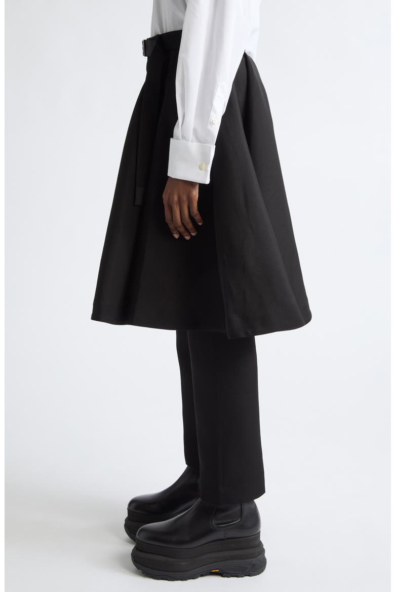Belted Double-Faced Silk & Cotton Skirted Pants, Alternate, color, BLACK