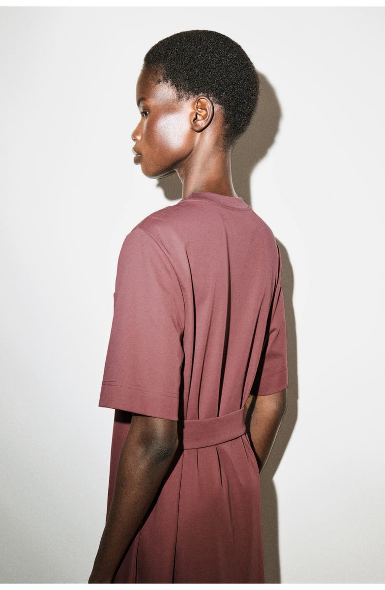 COS Belt-Detail Midi T-Shirt Dress, Alternate, color, Brown
