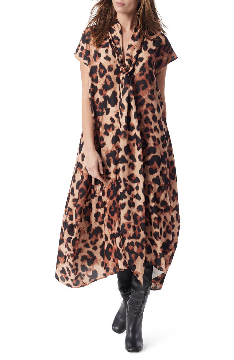 DO by Dee Ocleppo Jasmina Pussybow Tie Shift Dress, Main, color, Neutral- Large Animal