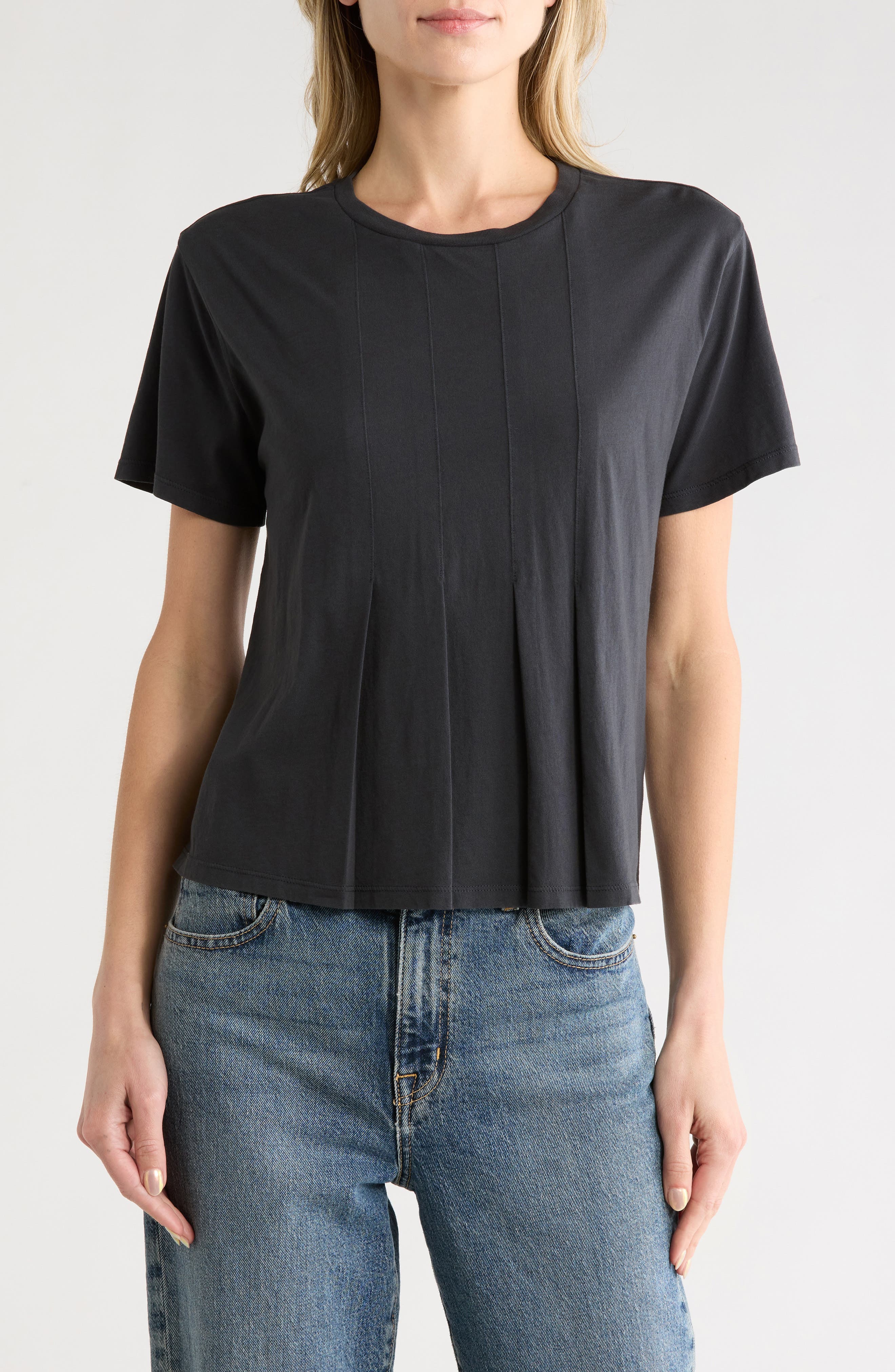 Short Sleeve Pleated Cotton T-Shirt