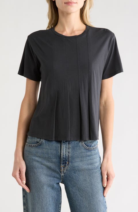 Short Sleeve Pleated Cotton T-Shirt