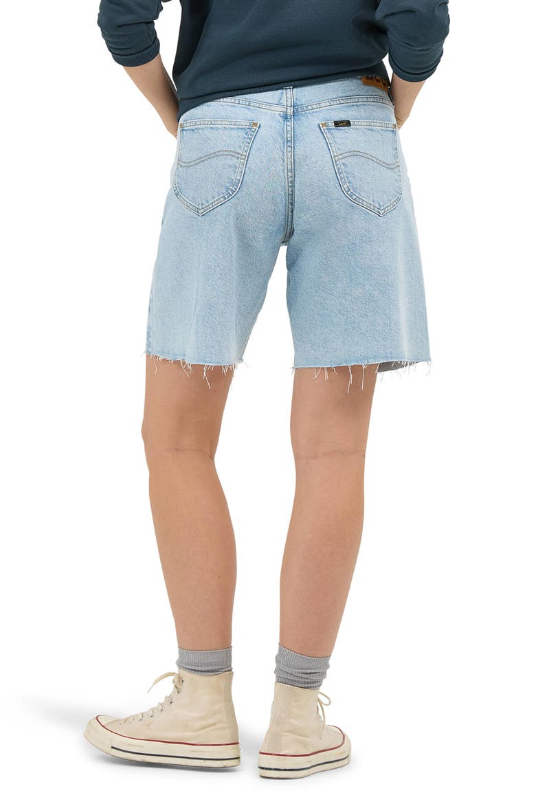 Slouch Raw Hem Denim Bermuda Shorts, Alternate, color, HINT OF RAIN