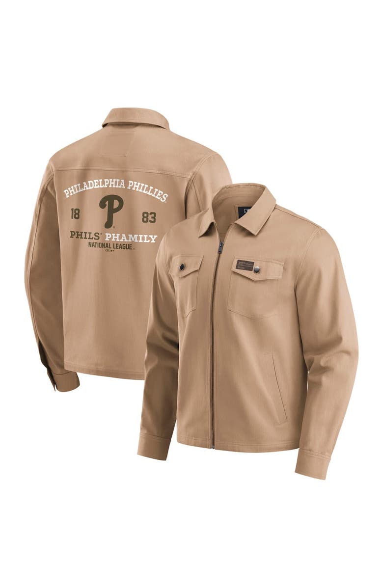 Darius Rucker Collection by Fanatics Men's Darius Rucker Collection by Fanatics  Tan Philadelphia Phillies Distressed Washed Full-Zip Jacket, Alternate, color, Tan