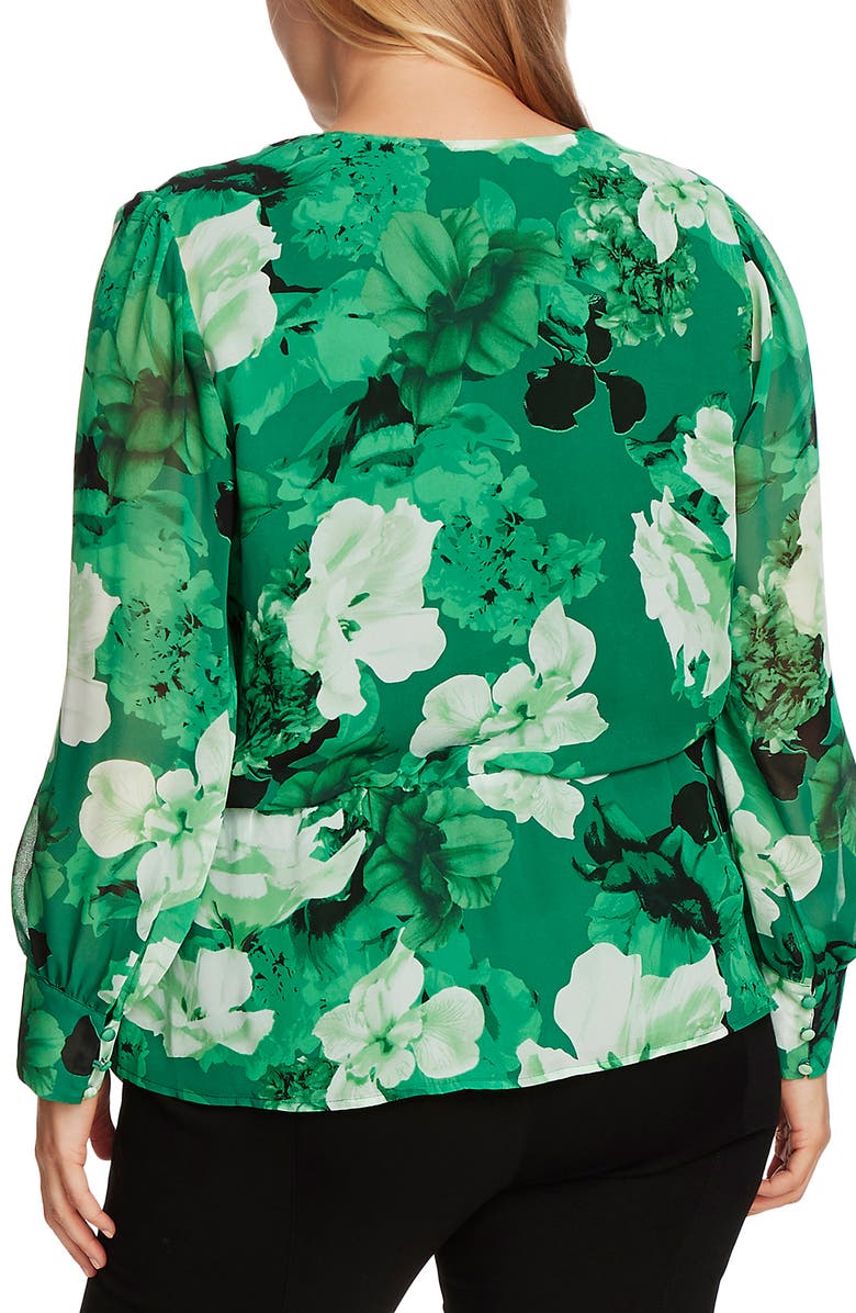 Vince Camuto Floral Cinch Waist Asymmetrical Hem Chiffon Blouse, Alternate, color, 
