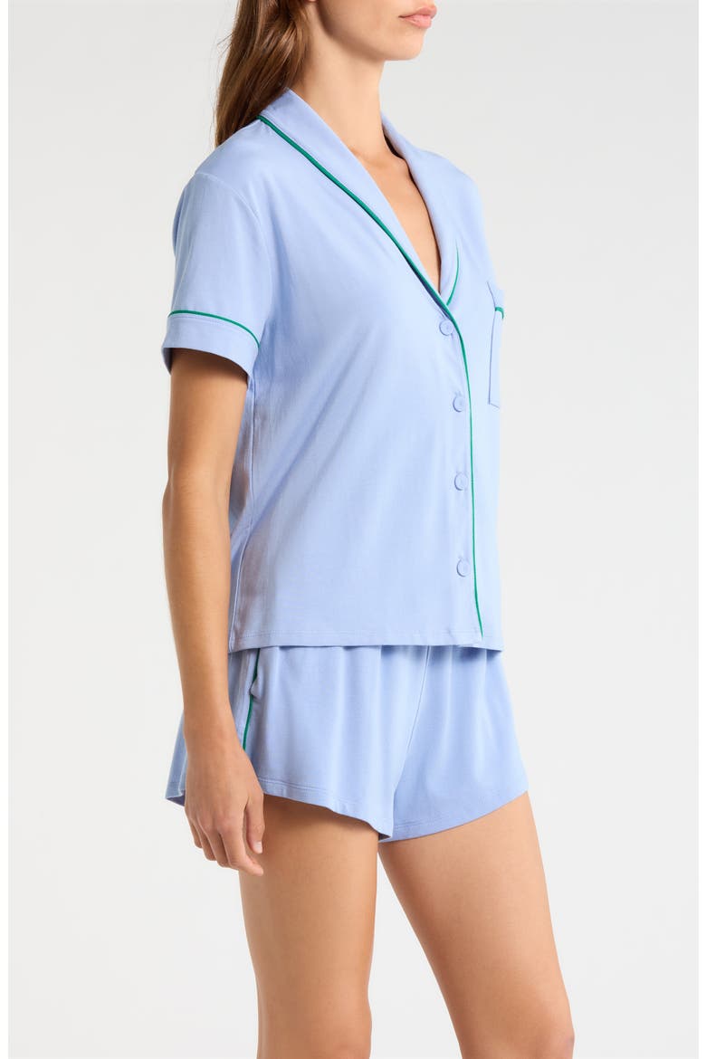 Slumberknit™ Shawl Collar Short Pajamas, Alternate, color, BLUEBELL BLOOM/ SPRING CLOVER