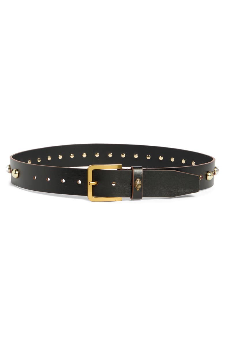 Kurt Geiger London Studded Leather Belt, Main, color, Black/ Ant. Brass