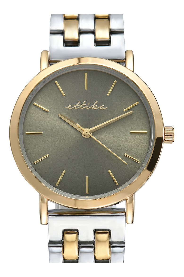 Classic Round Dial Two-Tone Bracelet Watch, Alternate, color, OLIVE AND MIXED METAL