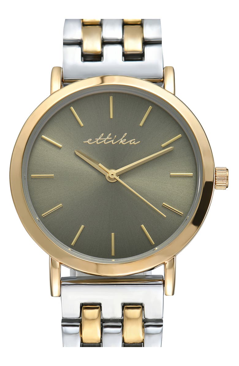 Ettika Classic Round Dial Two-Tone Bracelet Watch, Alternate, color, Olive And Mixed Metal