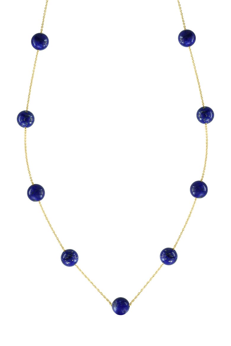 14K Yellow Gold Lapis Lazuli Bead Station Necklace, Main, color, BLUE