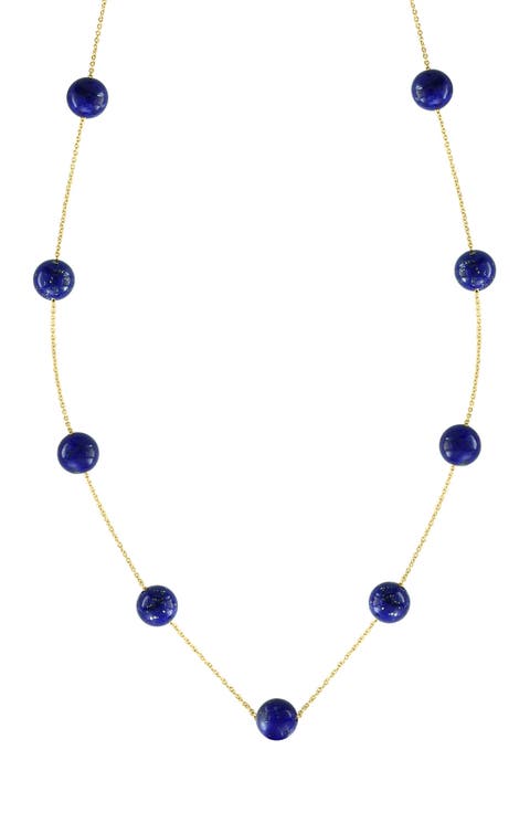14K Yellow Gold Lapis Lazuli Bead Station Necklace