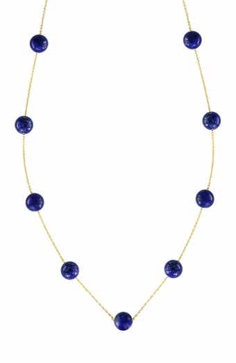 14K Yellow Gold Lapis Lazuli Bead Station Necklace