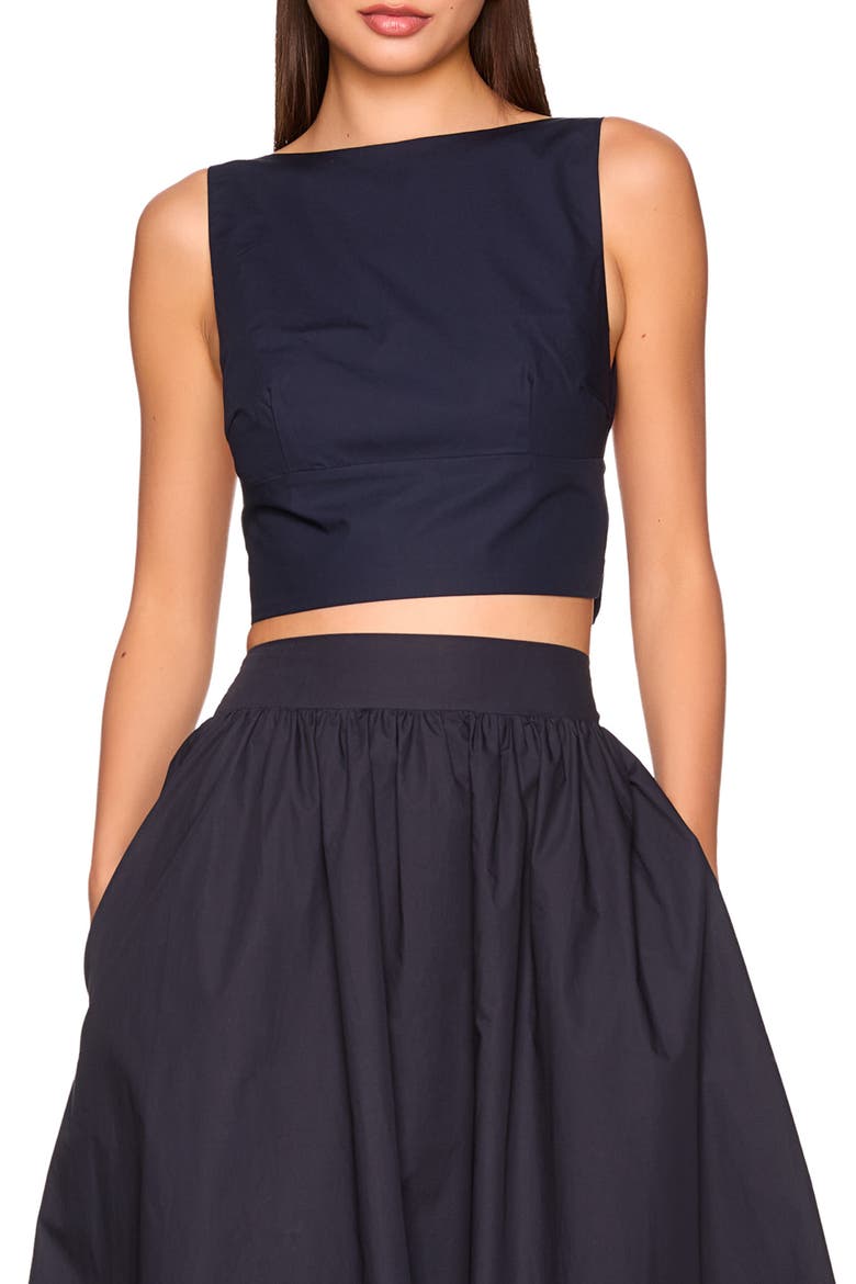 Open Bow Back Cotton Poplin Top, Main, color, MIDNIGHT
