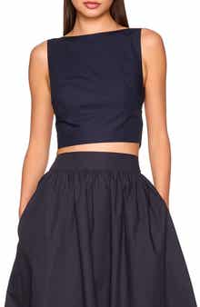 Susana Monaco Open Bow Back Cotton Poplin Top