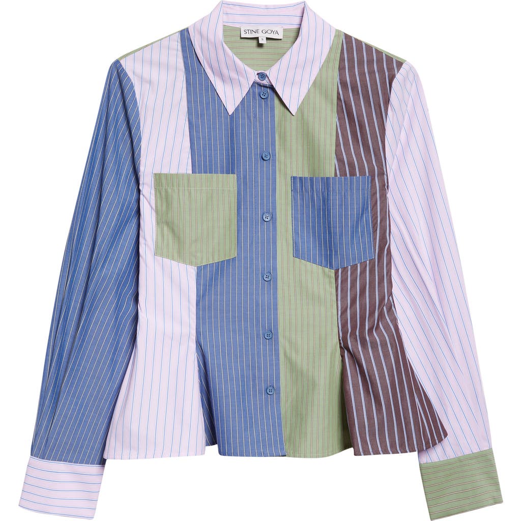 Stine Goya Stripe Peplum Organic Cotton Shirt In Multi