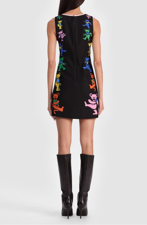 Alice And Olivia Clyde Bear-printed Mini Dress In Black