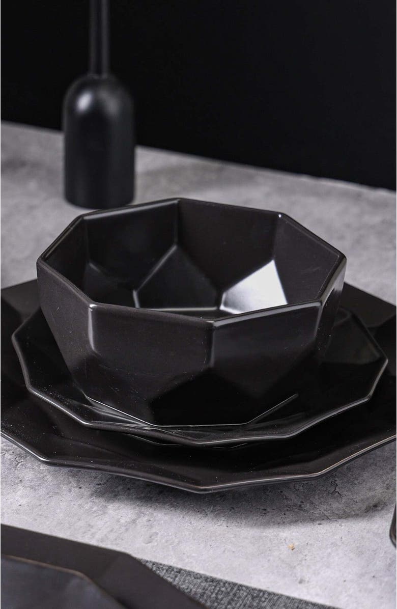 Stone Lain Jamie Porcelain 16-Piece Dinnerware Set, Alternate, color, Black