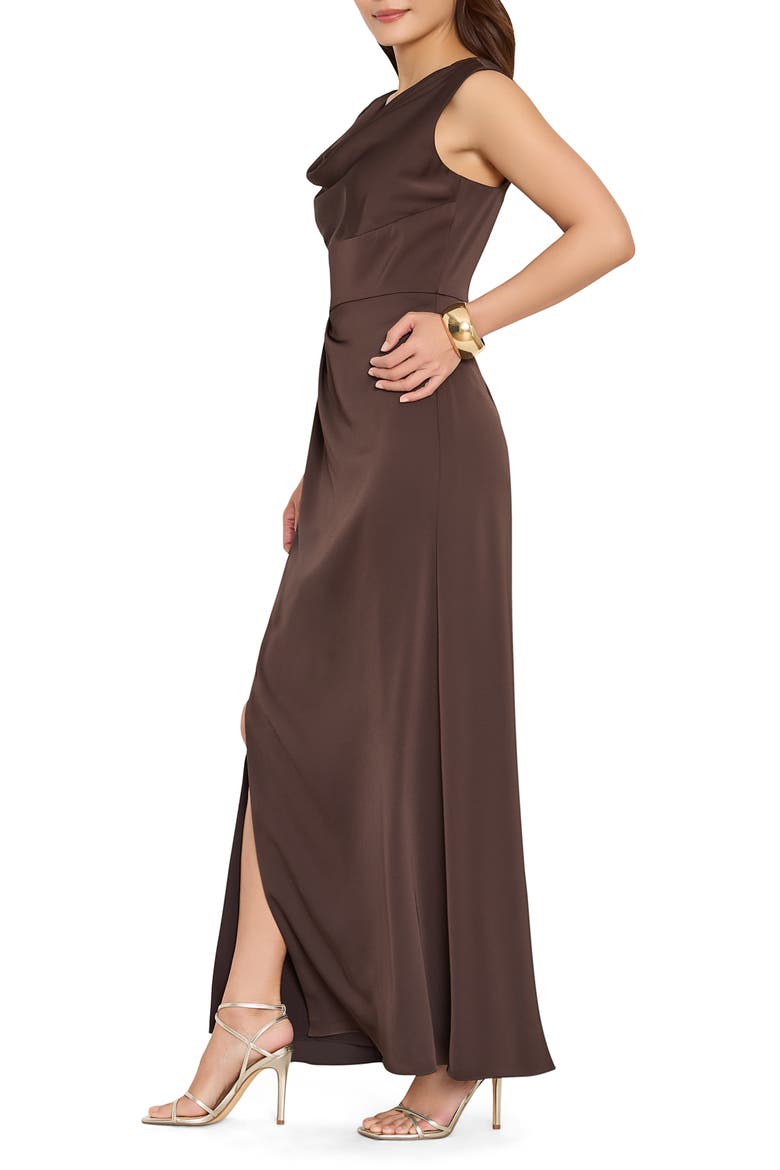 Cowl Neck Sleeveless Satin Gown, Alternate, color, CHOCOLATE