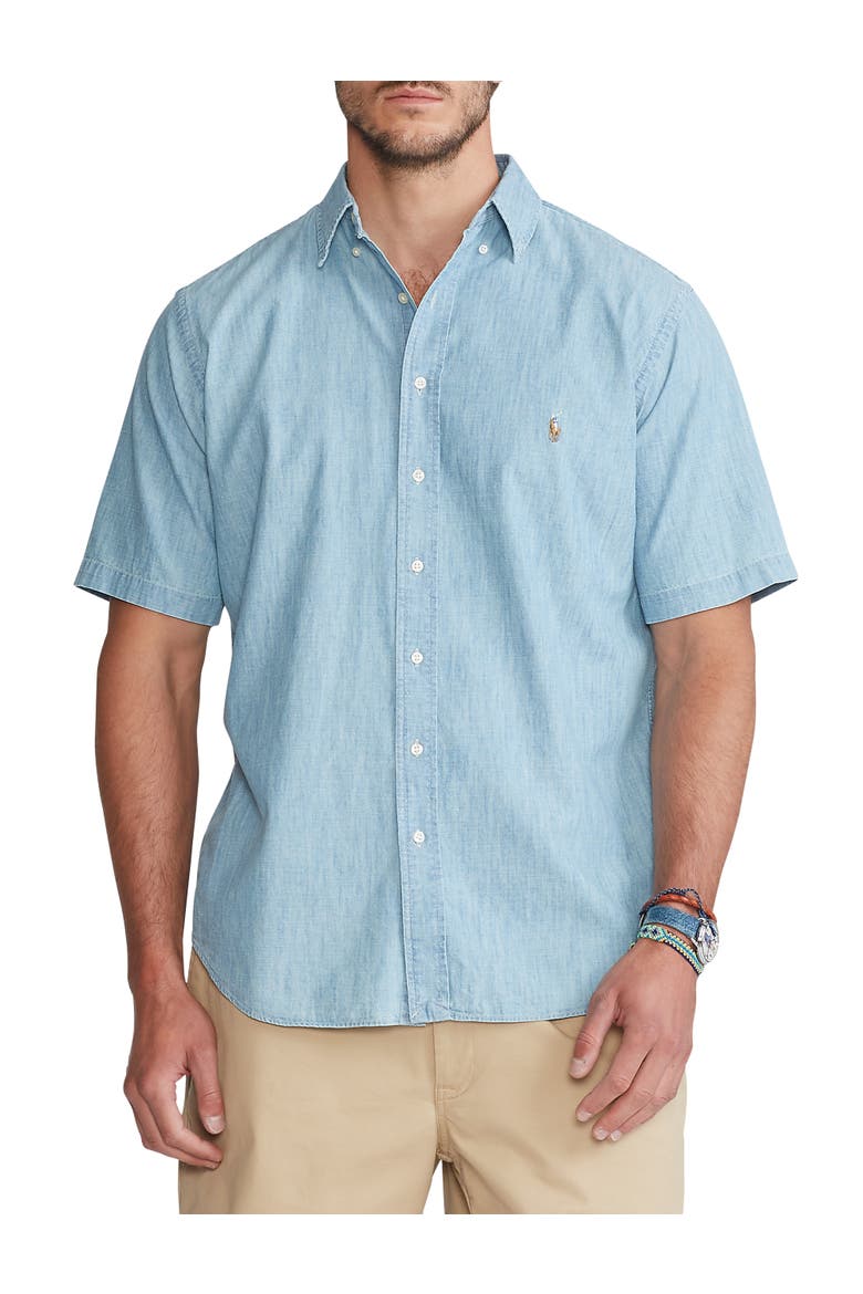 Big & Tall Chambray Sport Shirt, Main, color, LT INDIGO