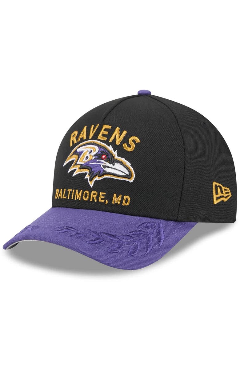 New Era Men's New Era Black/Purple Baltimore Ravens 2025 NFL Draft 9FORTY A-Frame M-Crown Adjustable Hat, Main, color, 