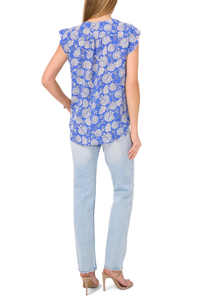 V-Neck Flutter Sleeve Top, Alternate, color, DEEP AZURE