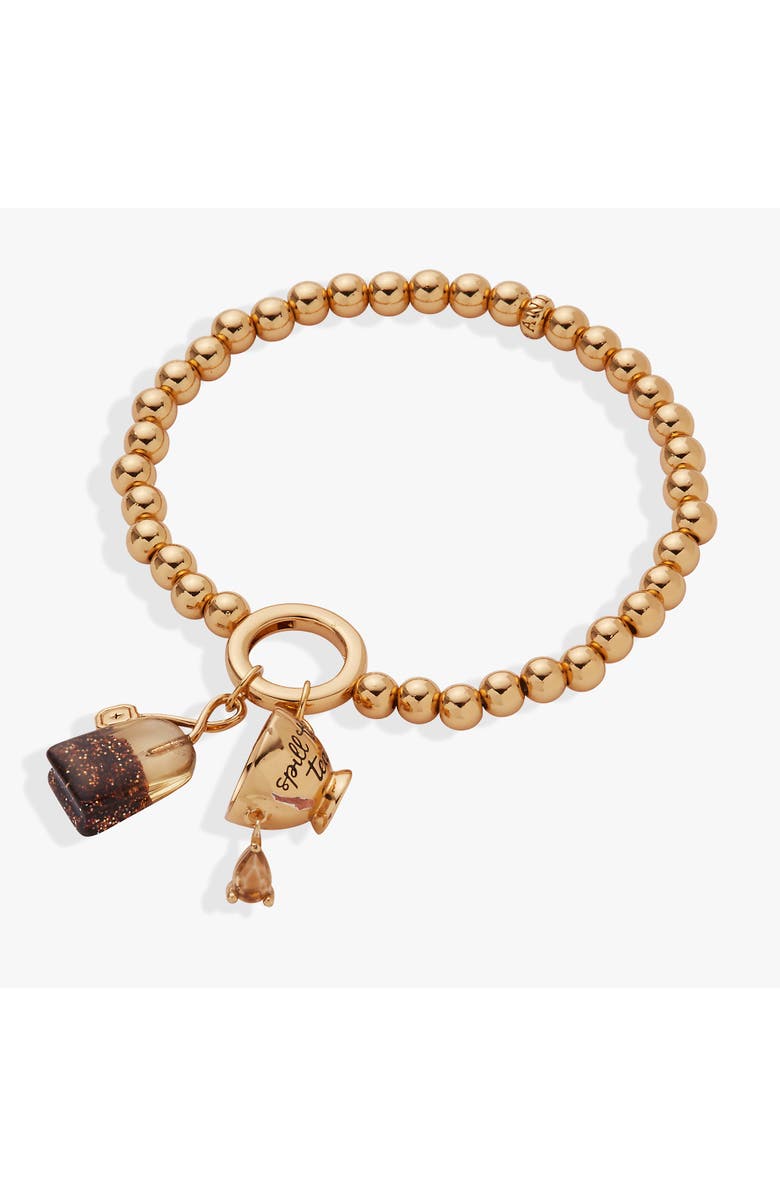 Alex and Ani 'Spill the Tea' Cup & Tea Bag Stretch Bracelet, Main, color, Gold