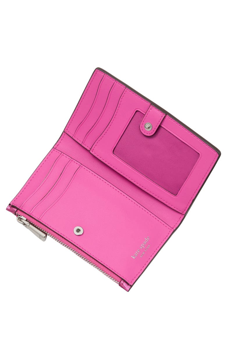 Kate Spade New York morgan bow metallic pebble leather bifold wallet, Alternate, color,