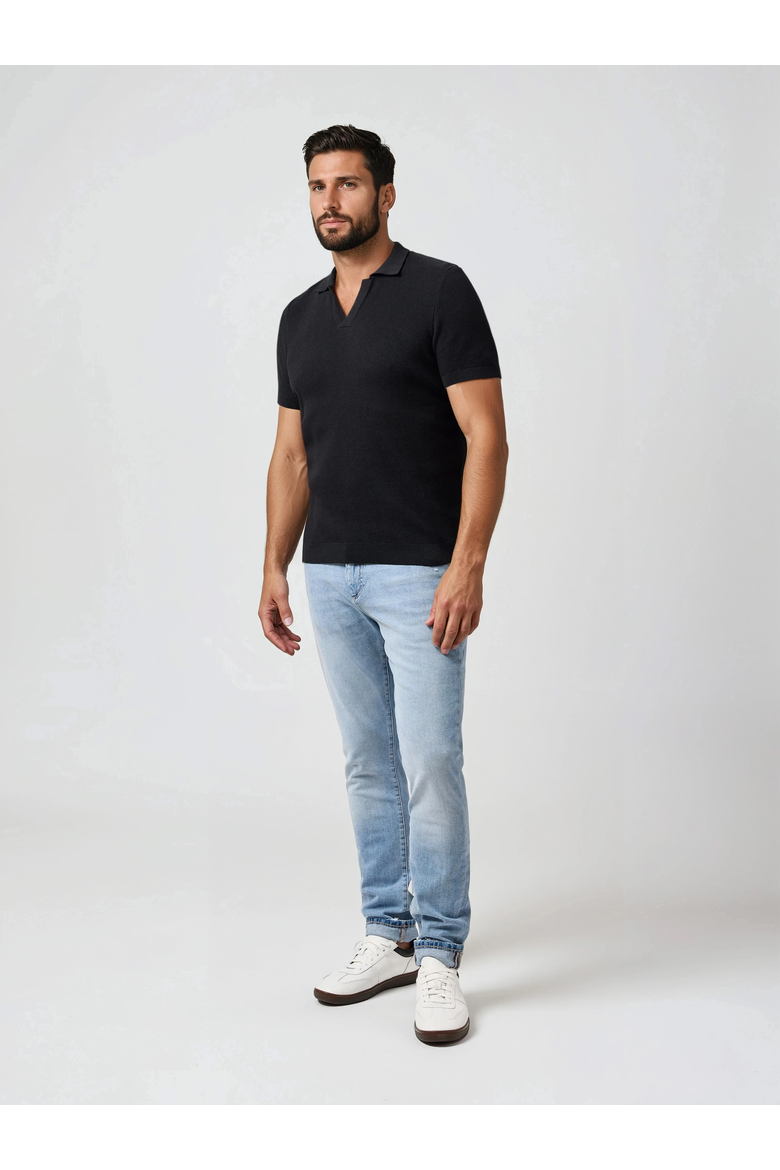 Pique Knit Johnny Collar Polo, Alternate, color, Black