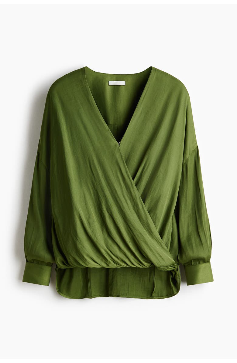 H&M Wrapover blouse, Alternate, color, Olive Green
