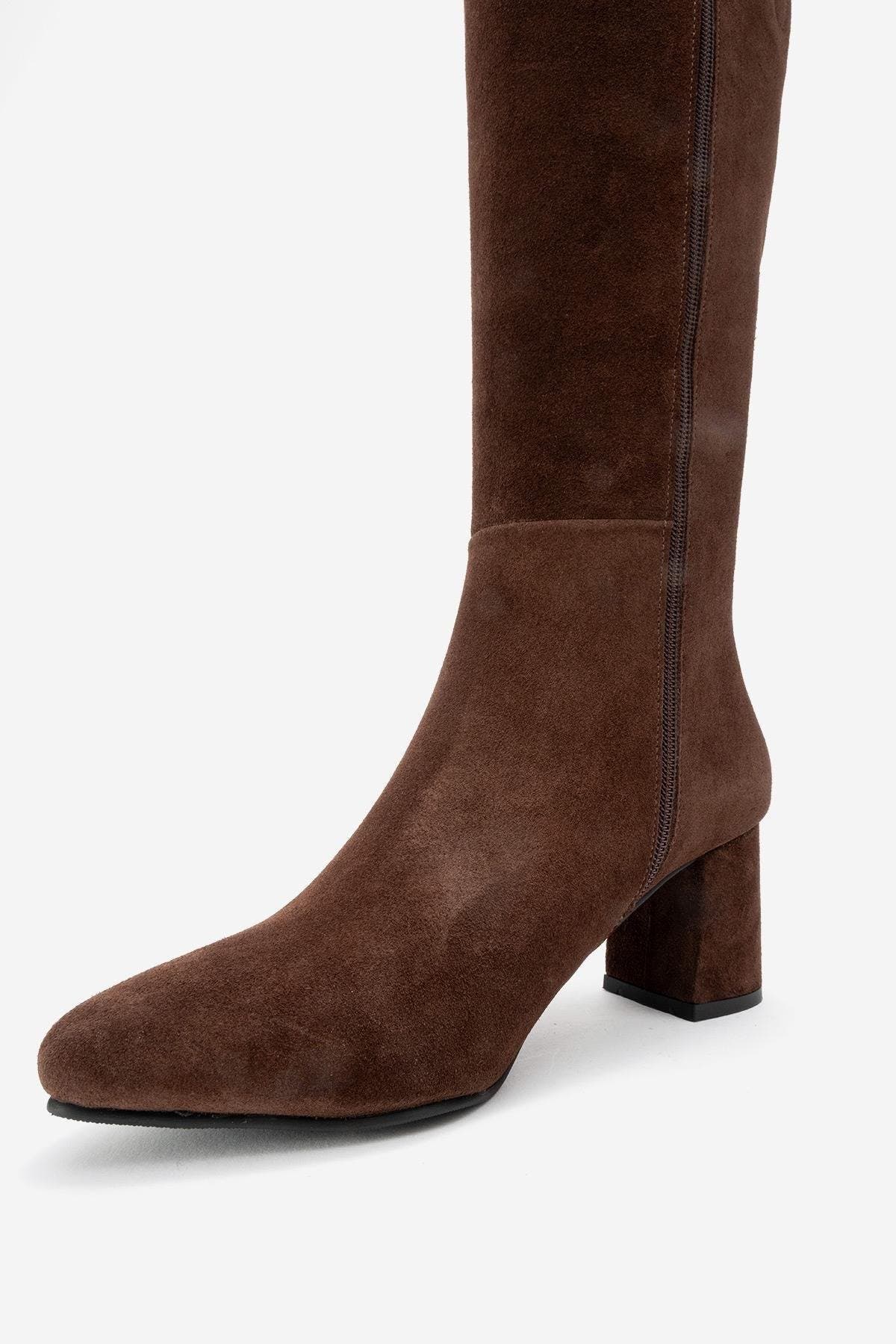 Sejas Leather Block Heel Knee-High Boot, Alternate, color, Brown Suede Leather