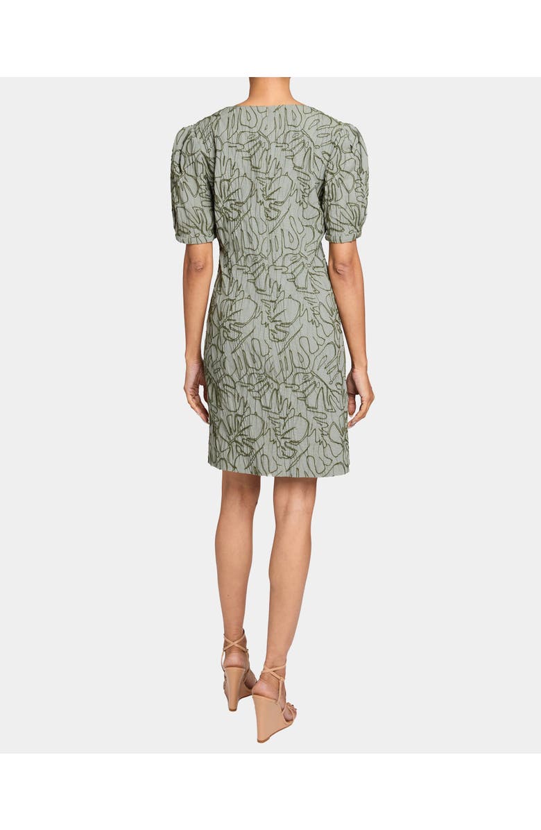 Santorelli Bianca A-Line Shift Dress with Puff Sleeves in Abstract Stretch Cotton Cloque, Alternate, color, Aloe
