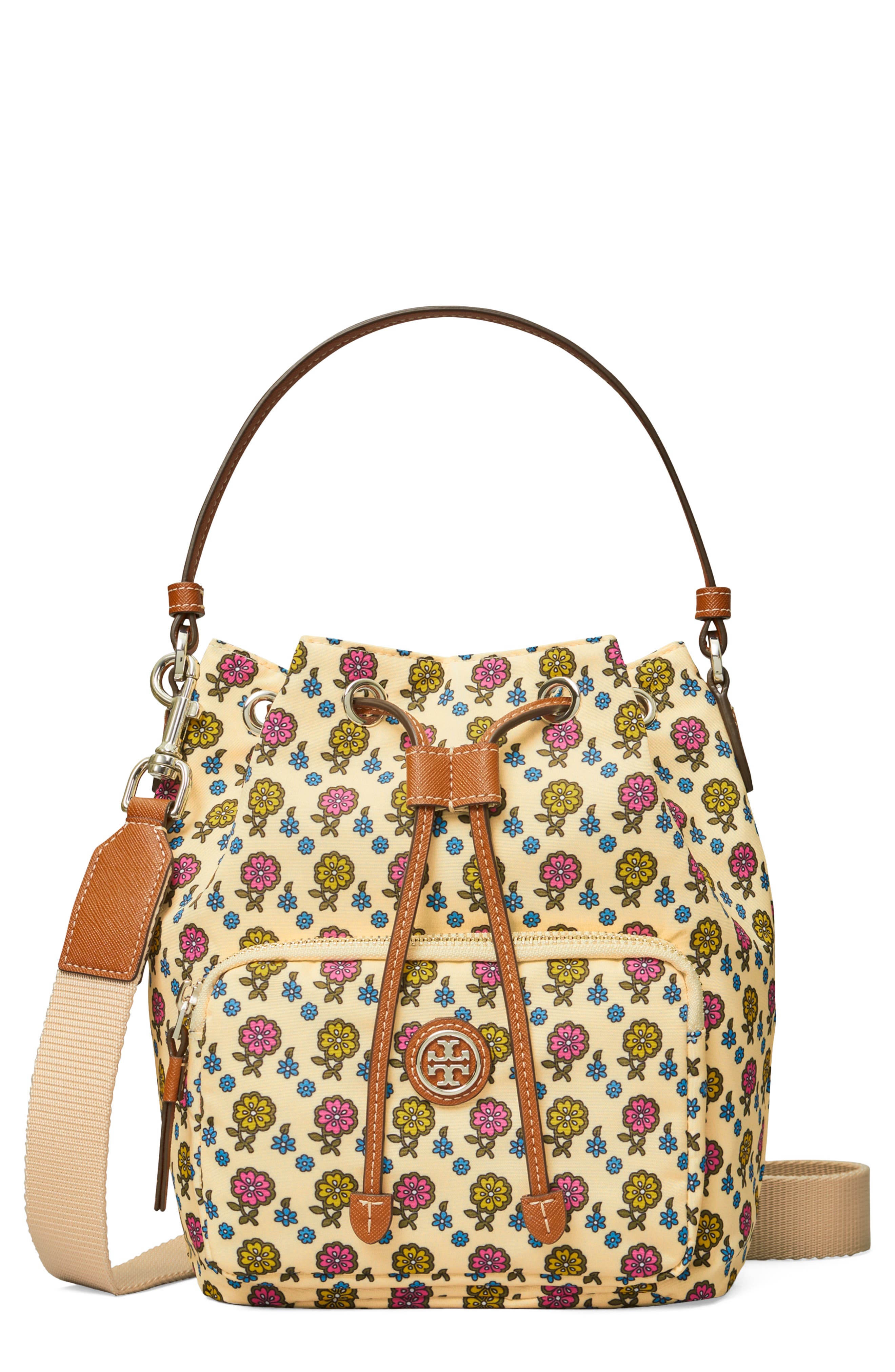 Tory Burch Virginia Floral Nylon Bucket Bag, Main, color, 