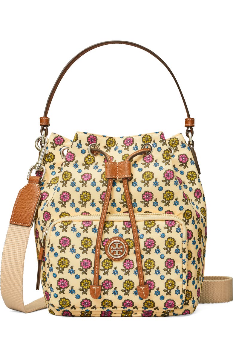 Tory Burch Virginia Floral Nylon Bucket Bag, Main, color,