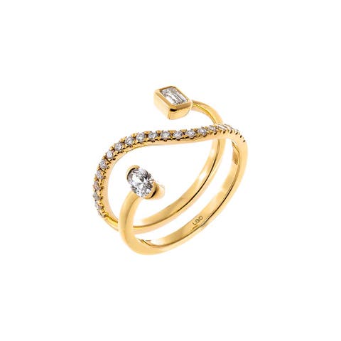 Lab Grown Diamond Oval X Emerald Bezel Statement Ring 14K