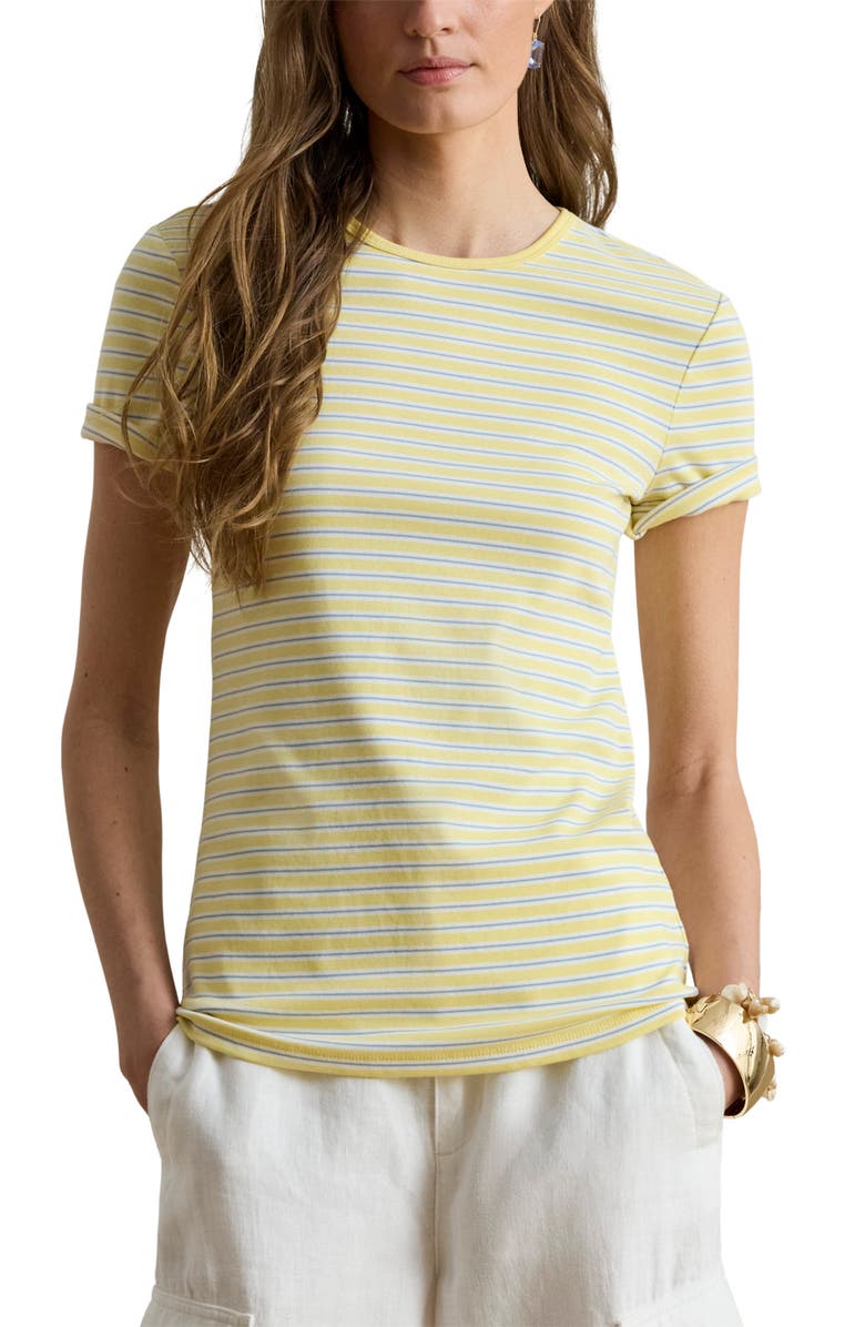 Lauren Ralph Lauren Stripe Cotton Blend Rib T-Shirt, Main, color, Lemon Sorbet/ Multi