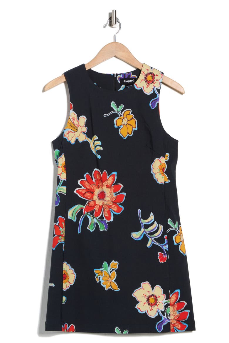 Floral A-Line Minidress, Alternate, color, BLACK
