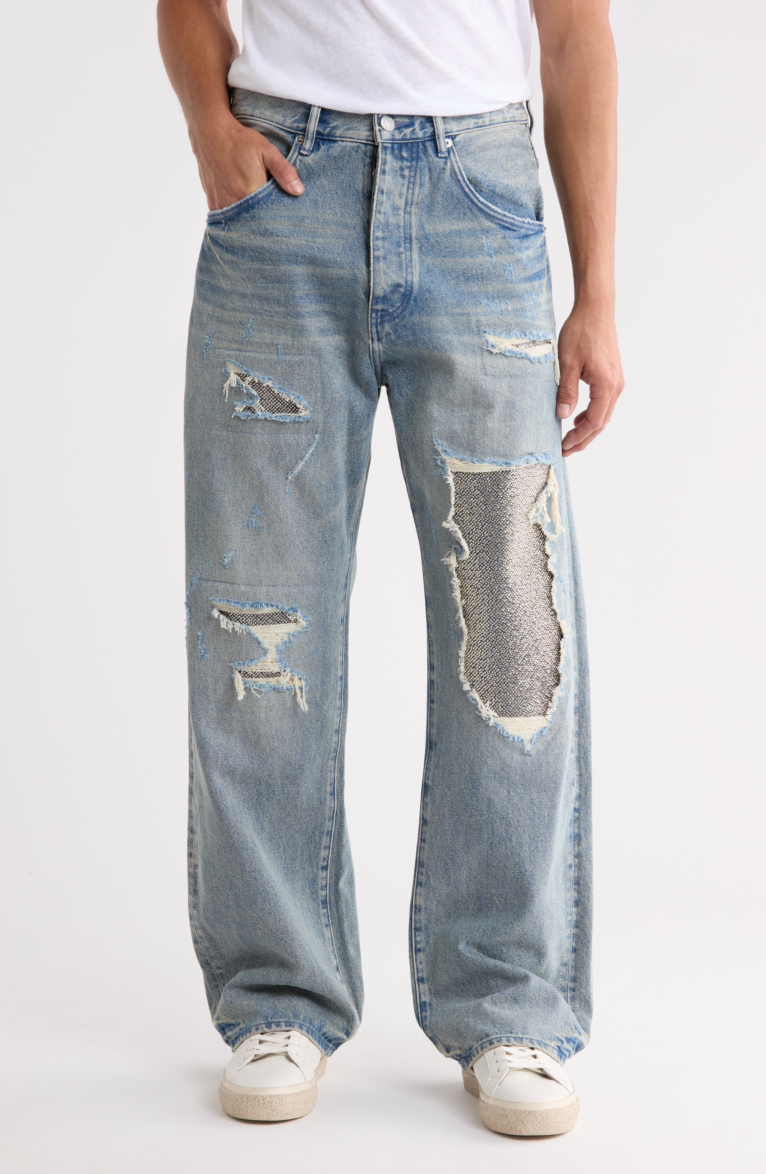 Beaded Repair High Waist Baggy Jeans