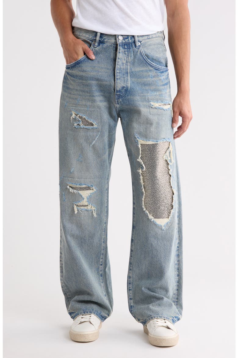 Beaded Repair High Waist Baggy Jeans, Main, color, BAGGY BEADED REPAIR