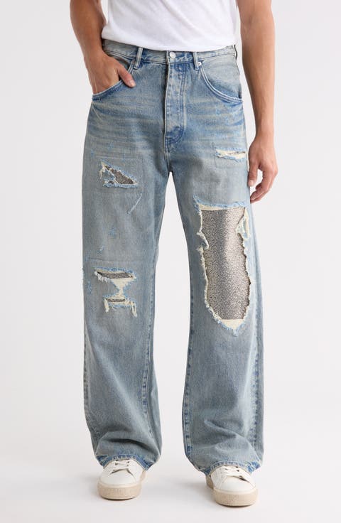 Beaded Repair High Waist Baggy Jeans