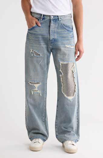 Beaded Repair High Waist Baggy Jeans