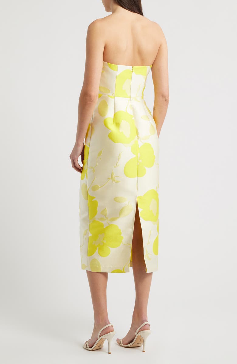 Sam Edelman Floral Strapless Jacquard Midi Dress, Alternate, color, Lemon