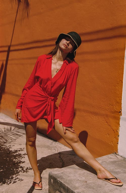 Shop L*space Lspace Las Palmas Long Sleeve Cover-up Wrap Dress In Flame