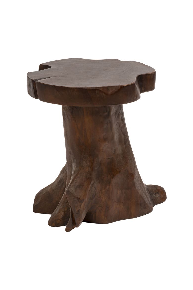 Amara Rustic Handcrafted Solid Wood Live Edge Tree Stump Stool, Accent Side Table and Decorative Indoor Plant Stand, Main, color, Dark Brown
