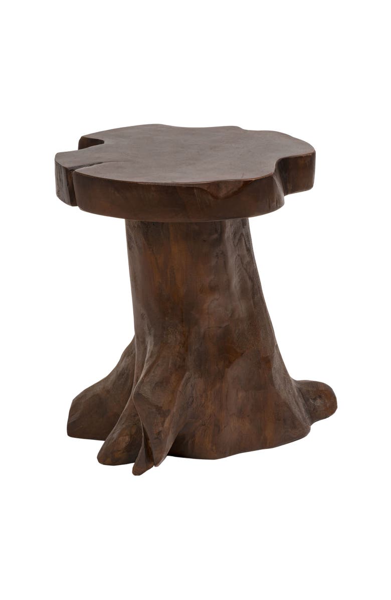 JONATHAN Y Amara Rustic Modern Handcrafted Live Edge Solid Teak Wood Stump Stool, Main, color, Dark Brown