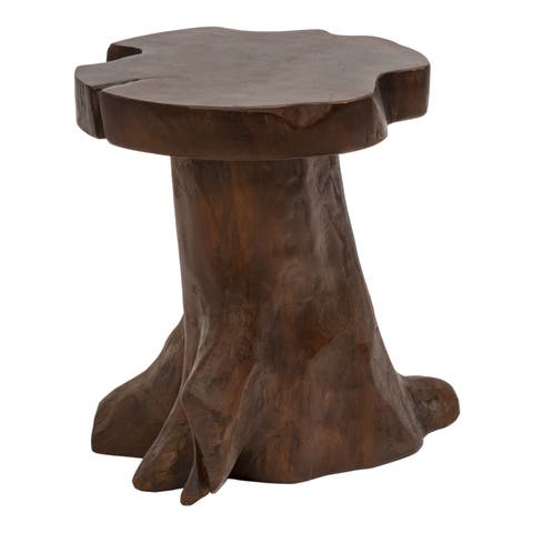 Amara Rustic Modern Handcrafted Live Edge Solid Teak Wood Stump Stool