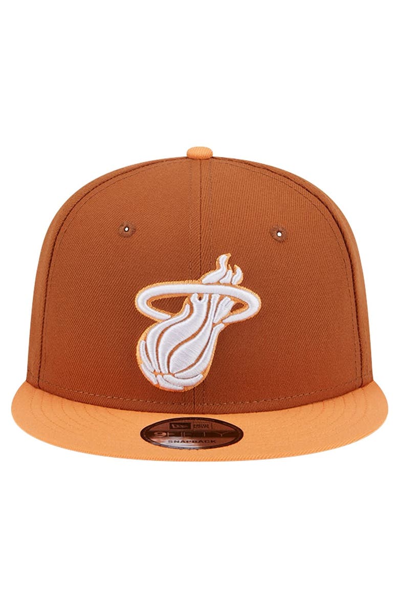 New Era Men's New Era Brown/Orange Miami Heat 2-Tone Color Pack 9FIFTY Snapback Hat, Alternate, color, 