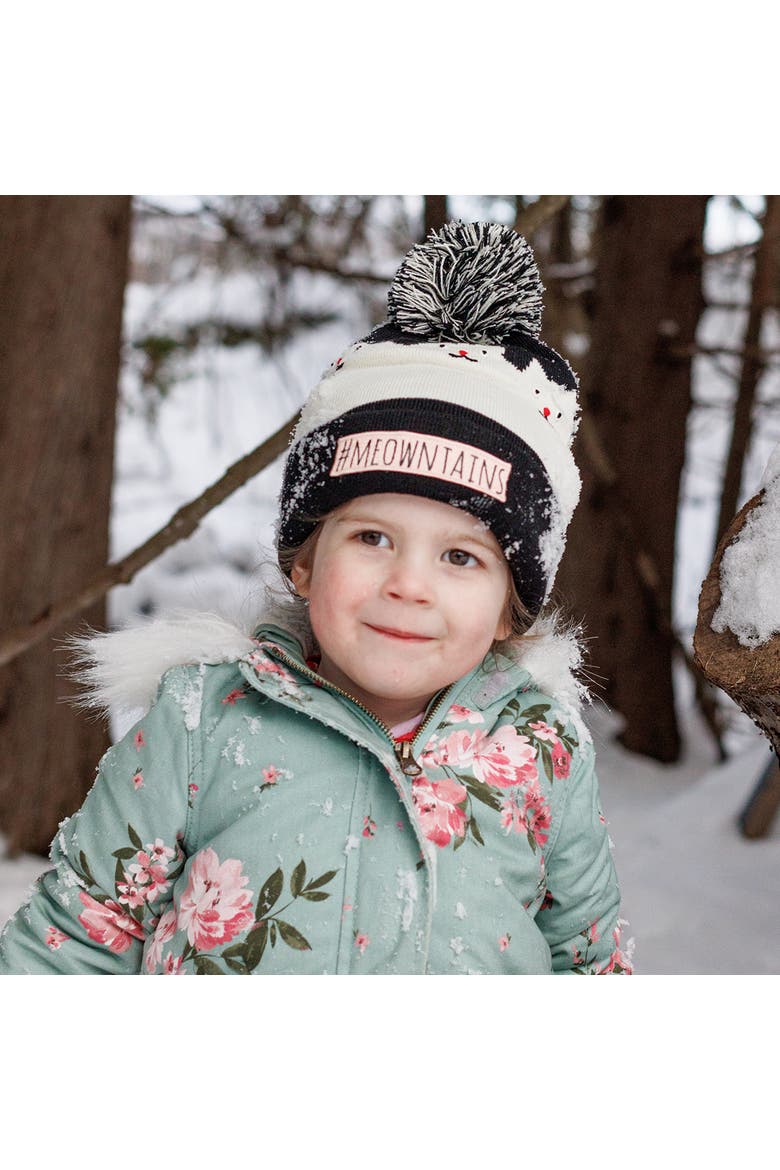 Kids #meowntains Pom Winter Hat, Alternate, color, Black