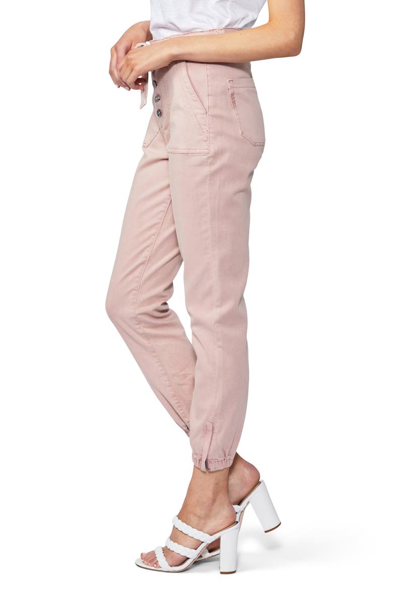 Mayslie High Waist Tie Belt Exposed Button Joggers, Alternate, color, VINTAGE ROUGE GLOW